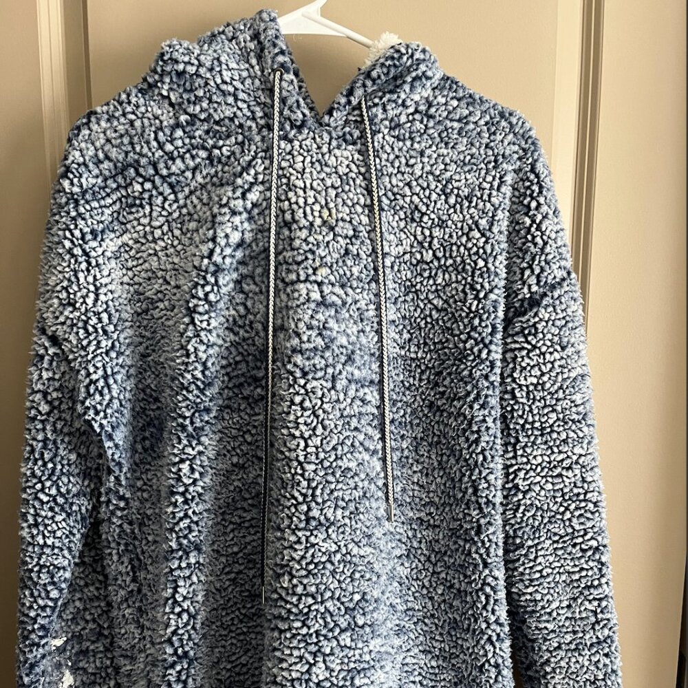 Blue and White Sherpa Hoodie